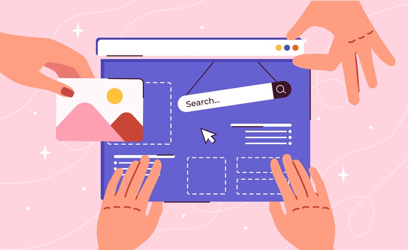 Une illustration de mains concevant un site Web.